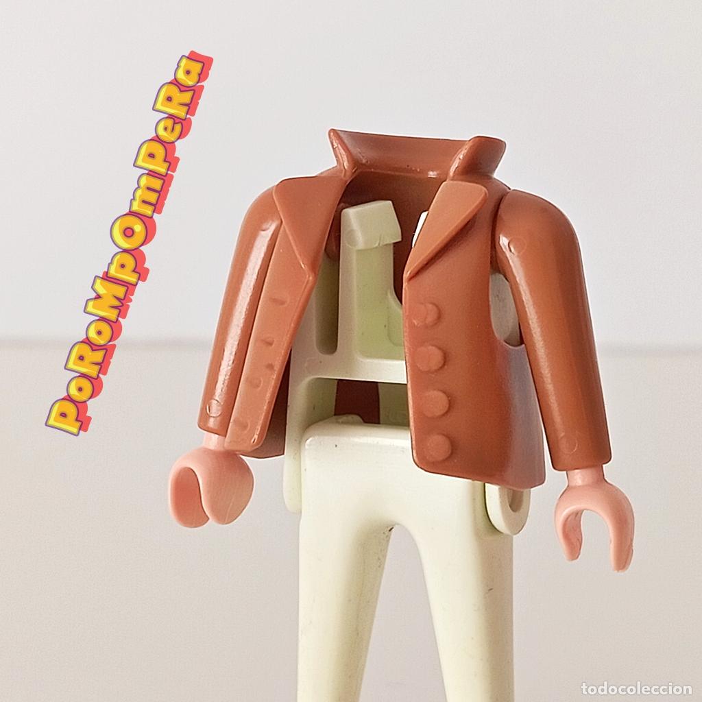 Playmobil: PLAYMOBIL chaqueta abotonada marr&oacute;n + brazo a juego CUSTOM/COMPLETAR cazadora U4