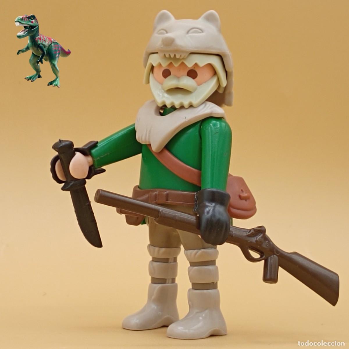 Playmobil: Playmobil figura cazador lobo gris rastreador trampero explorador gorro piel oeste western