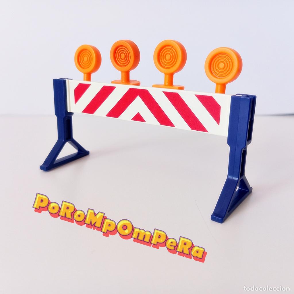 Playmobil: PLAYMOBIL valla se&ntilde;alizaci&oacute;n advertencia con luces obra construcci&oacute;n polic&iacute;a tr&aacute;fico i5