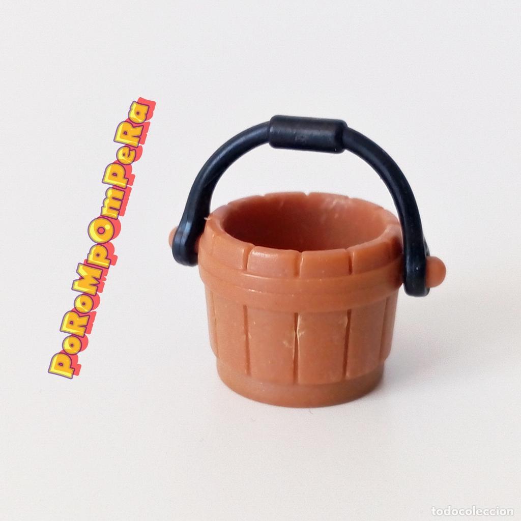 Playmobil: PLAYMOBIL cubo marr&oacute;n tipo madera con asa medieval oest pirat viking ciudad granja bel&eacute;n egipcio i5