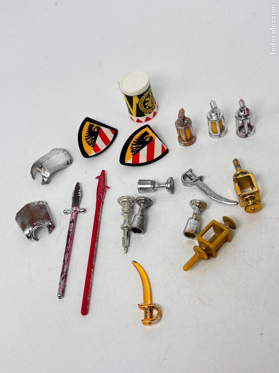 Playmobil: Playmobil lote escudo tambor espada capa soldado medieval cromado