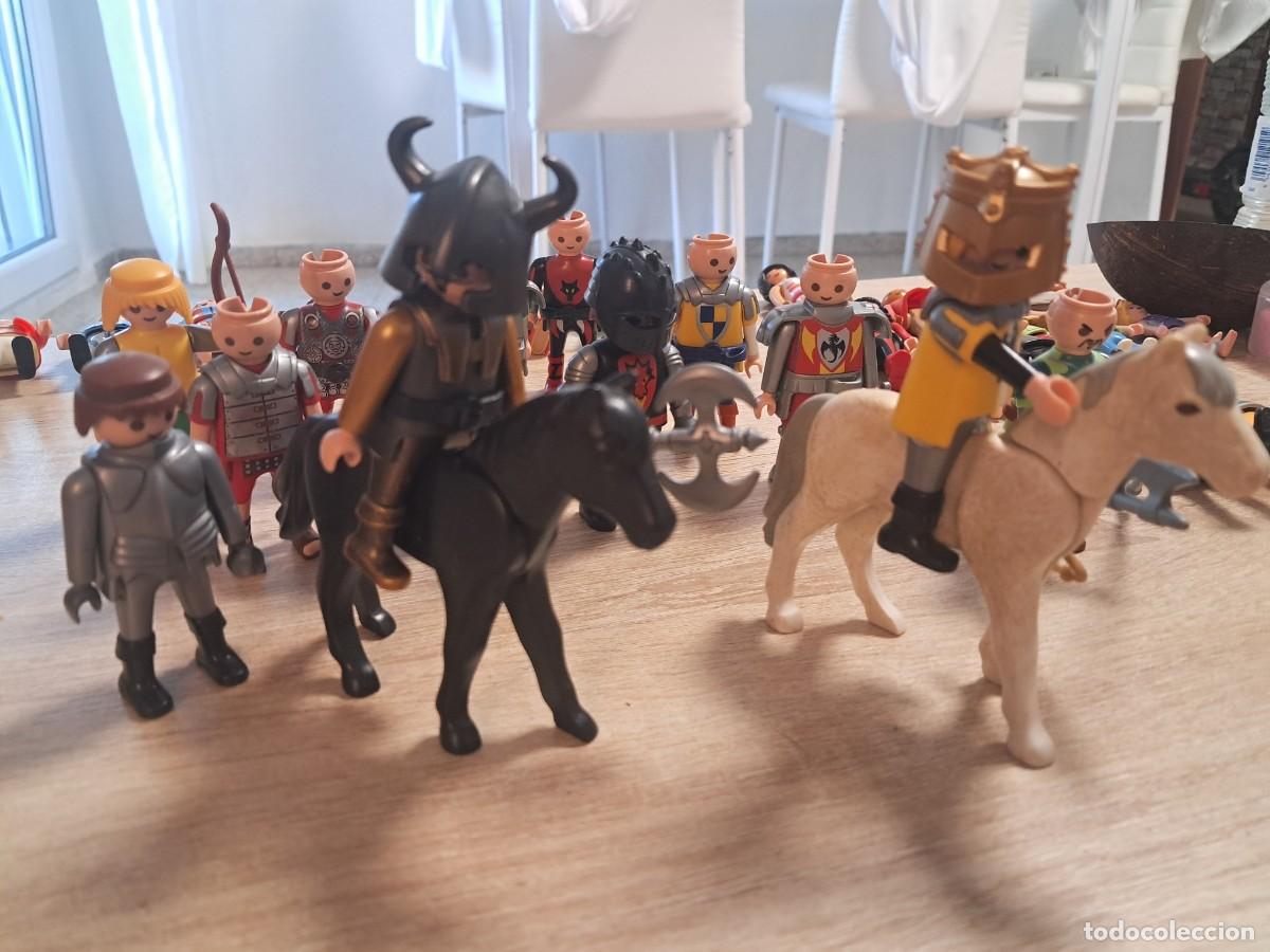 Playmobil: Lote 13 Caballeros Playmobil + 2 caballos- Vikingo a caballo, Rey le&oacute;n dorado, Romanos, Drag&oacute;n