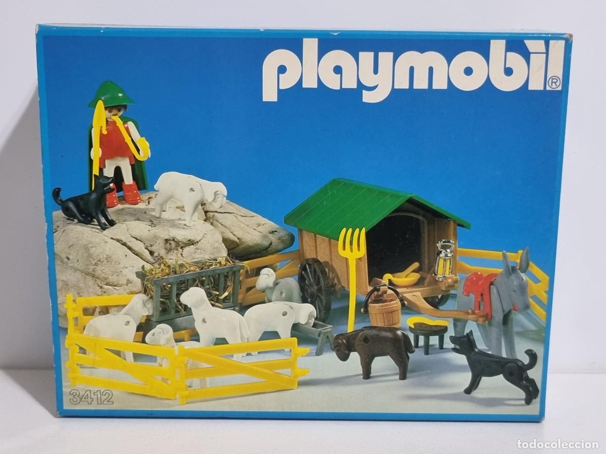 Playmobil: Playmobil 3412 Caja Antiguo Reba&ntilde;o Oveja Cabrero Pastor Carreta Granja Belen