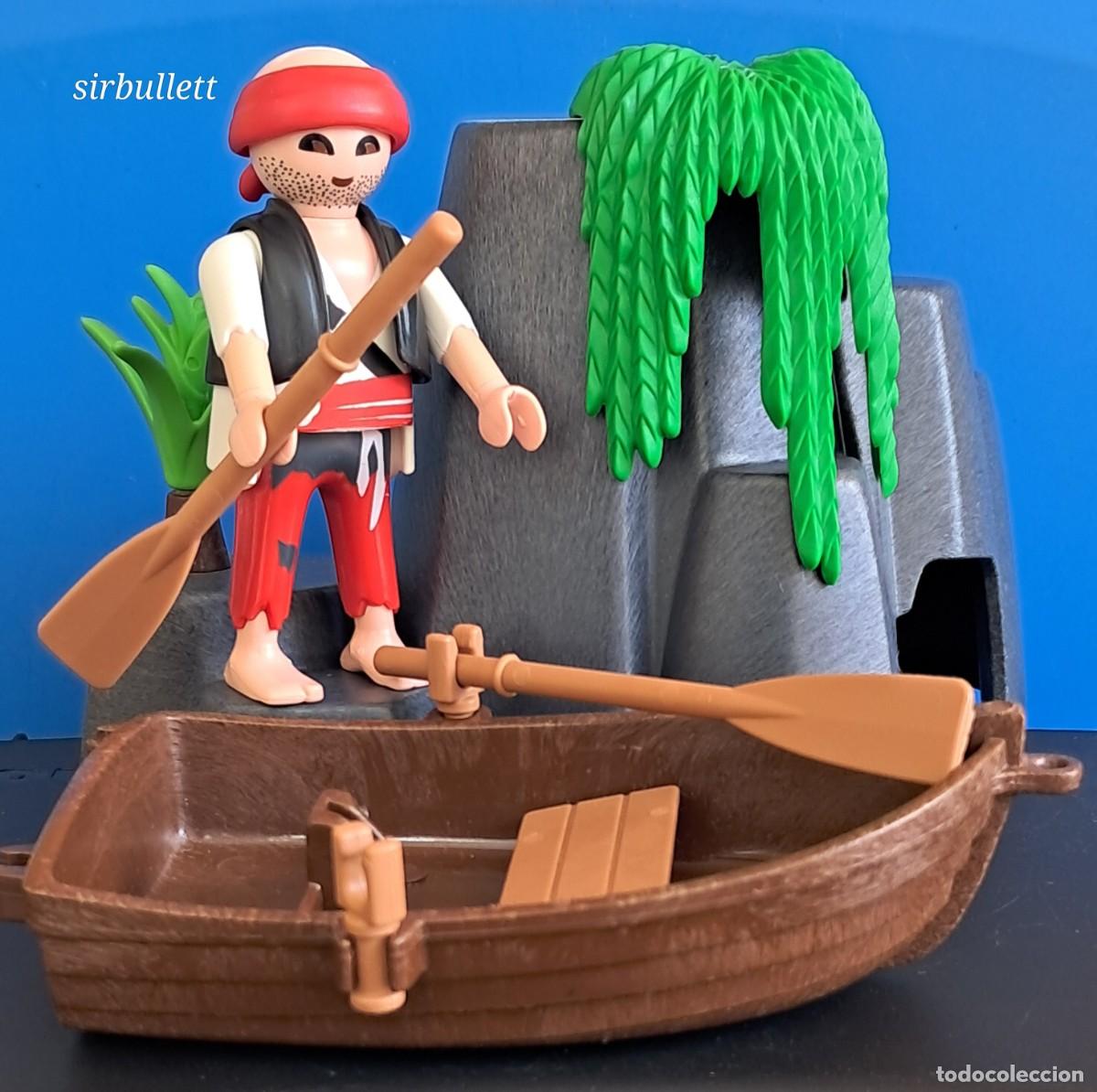 Playmobil: Figura Pirata N&aacute;ufrago Superviviente . Playmobil. Rocas Bote Barca Acantilado