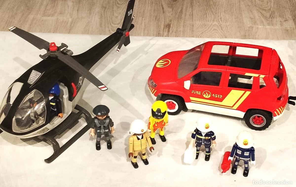 Playmobil: PLAYMOBIL helic&oacute;ptero Fuerzas Especiales 5563, coche bomberos 4822 y 6 figuras