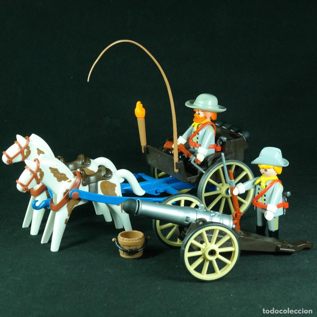 Playmobil: Playmobil carro con ca&ntilde;on y 2 soldados confederados ☼