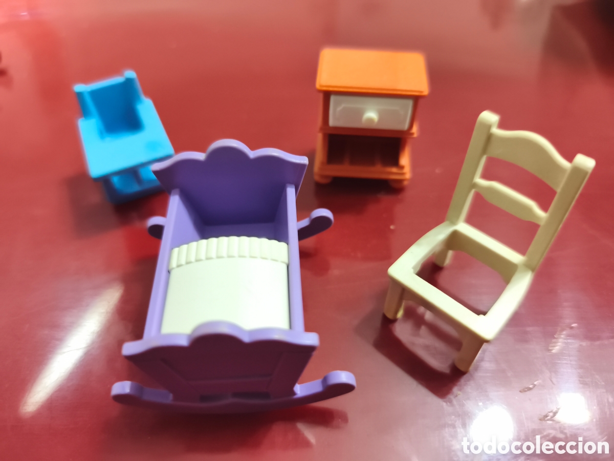 Playmobil: Cuna, manta, mesita, trona, silla. Conjunto playmobil