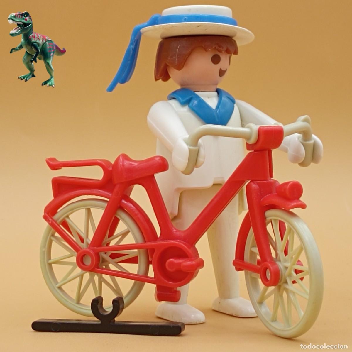 Playmobil: Playmobil figura hombre ciclista bicicleta roja bici joven victoriano 3573