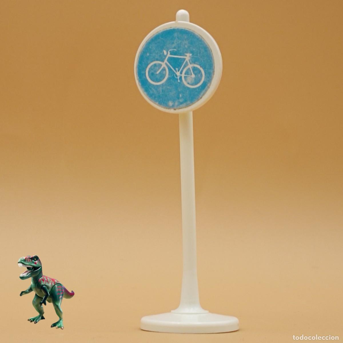 Playmobil: Playmobil se&ntilde;al de trafico circular azul via ciclista bicicleta bici ciudad city life 3573
