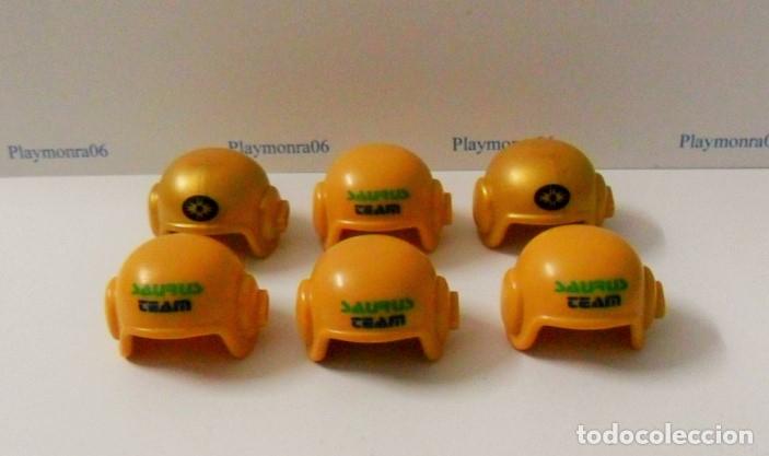 Playmobil: PLAYMOBIL P206 * 6 CASCOS DORADO Y AMARILLO RESCUE MOTORISTA PILOTO SIN VISERA NI MICRO