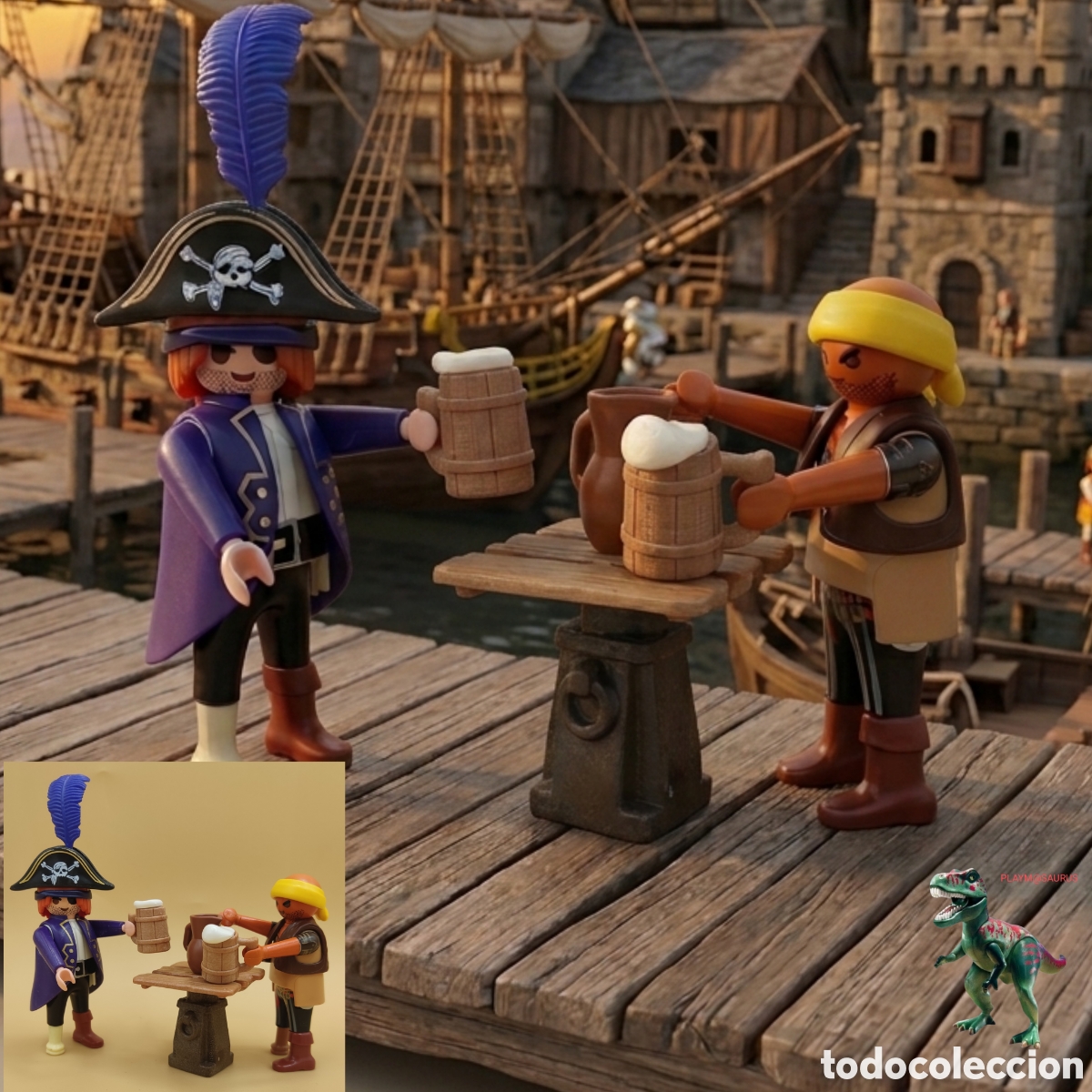 Playmobil: Playmobil dos piratas barco pirata puerto cantina bar mesa vino cerveza meson marinos pata de palo