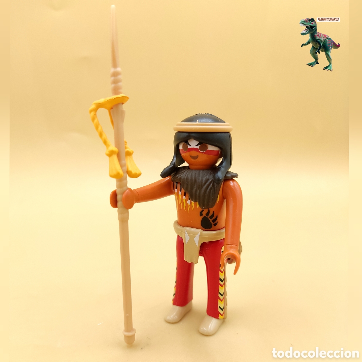 Playmobil: Playmobil figura nativo americano guerrero indio cazador oeste western sioux cherokee lanza