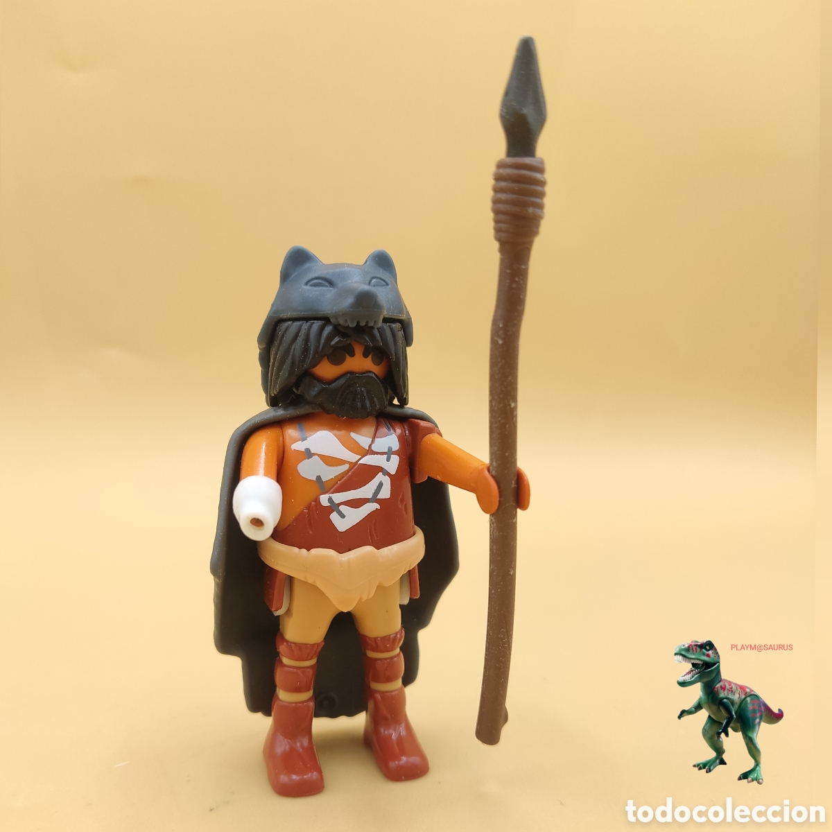 Playmobil: Playmobil figura hombre edad de piedra primitivo manco guerrero vestido de pieles prehistorico