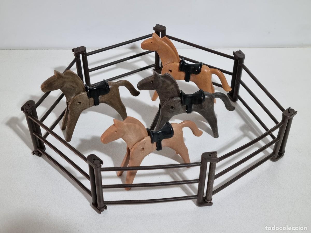 Playmobil: Playmobil 3270 Antiguo Caballeria Caballo Marron Negro Oeste Western Vallado