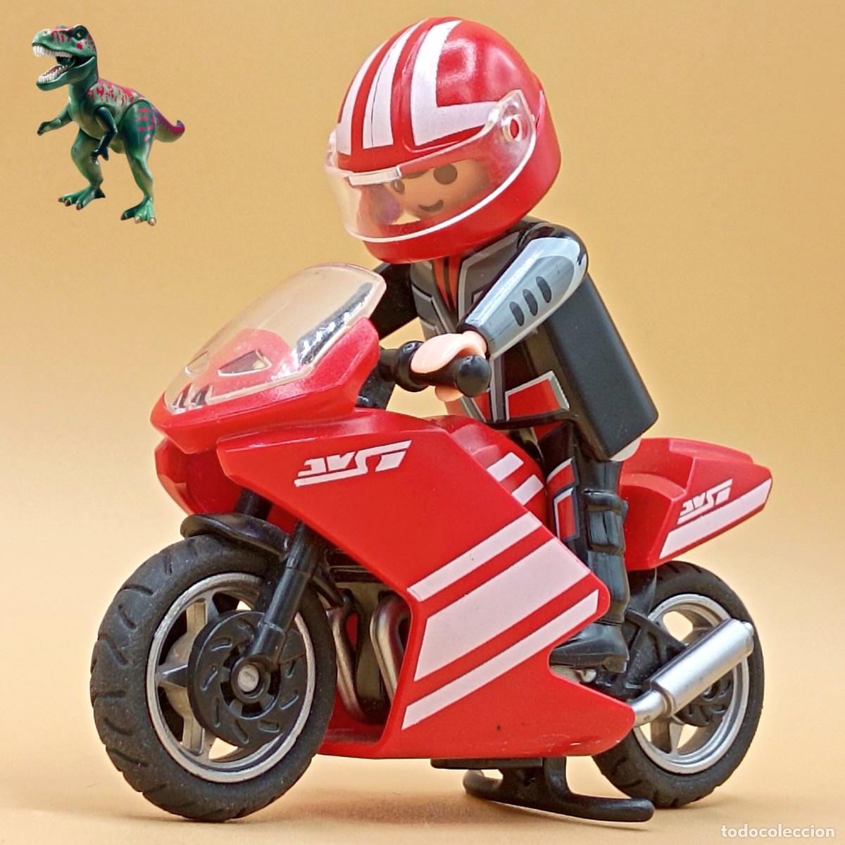Playmobil: Playmobil 5522 figura motorista moto roja motocicleta carrera piloto corredor motero