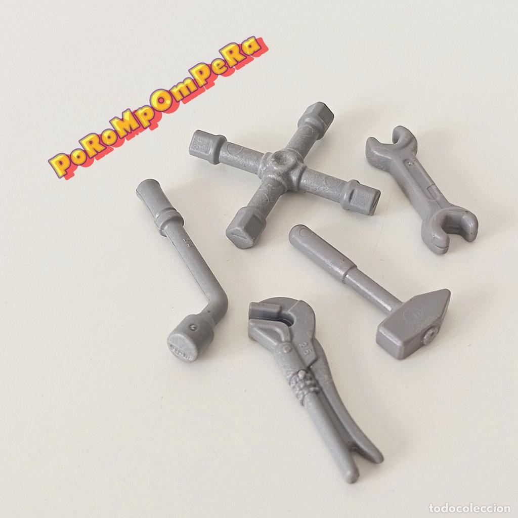 Playmobil: PLAYMOBIL lote x5 herramientas grises llave fija tubo en cruz martillo perro inglesa F5