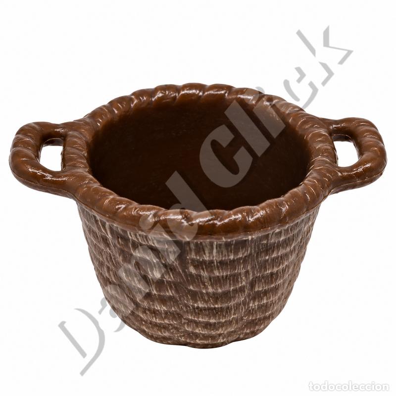 Playmobil: Playmobil Cesto Mimbre Marr&oacute;n Oscuro Doble Asa Cesta Mercado Granja Oeste Medieval Bel&eacute;n