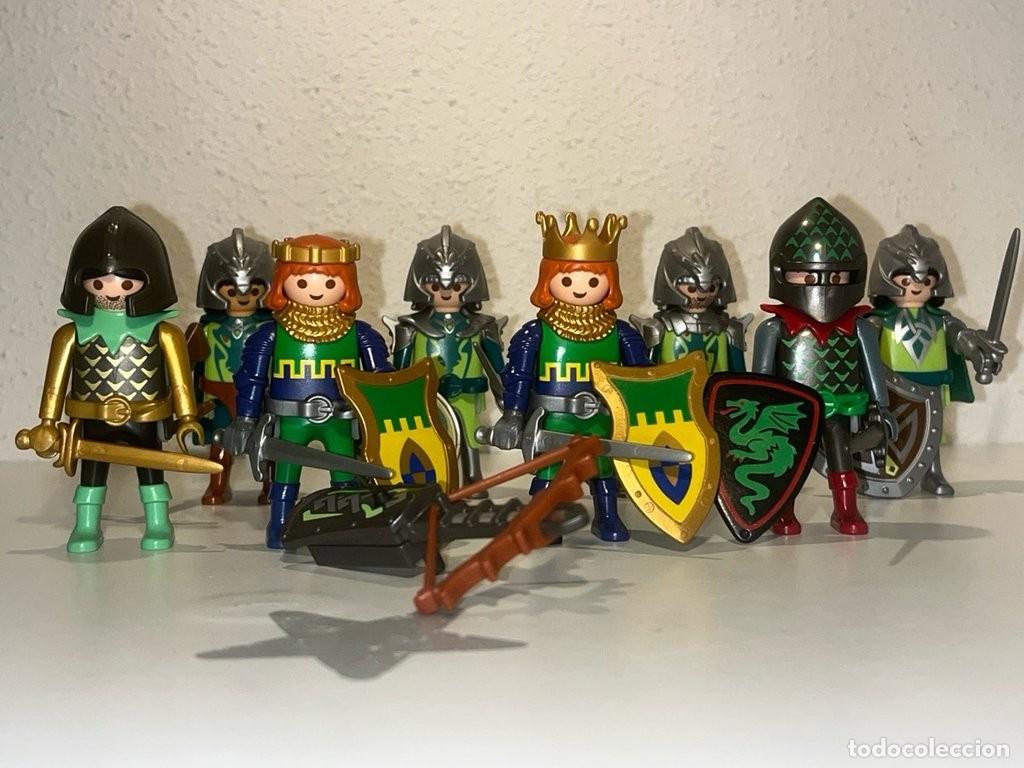 Playmobil: Playmobil caballeros medievales con reyes, armaduras verdes, doradas y plateadas