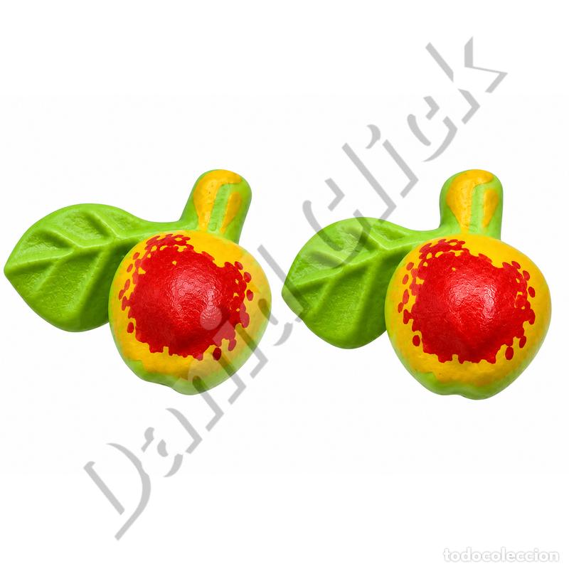 Playmobil: Playmobil Manzanas Rojas y Amarillas con Hoja Verde Fruta Mercado Granja Huerto Medieval Bel&eacute;n