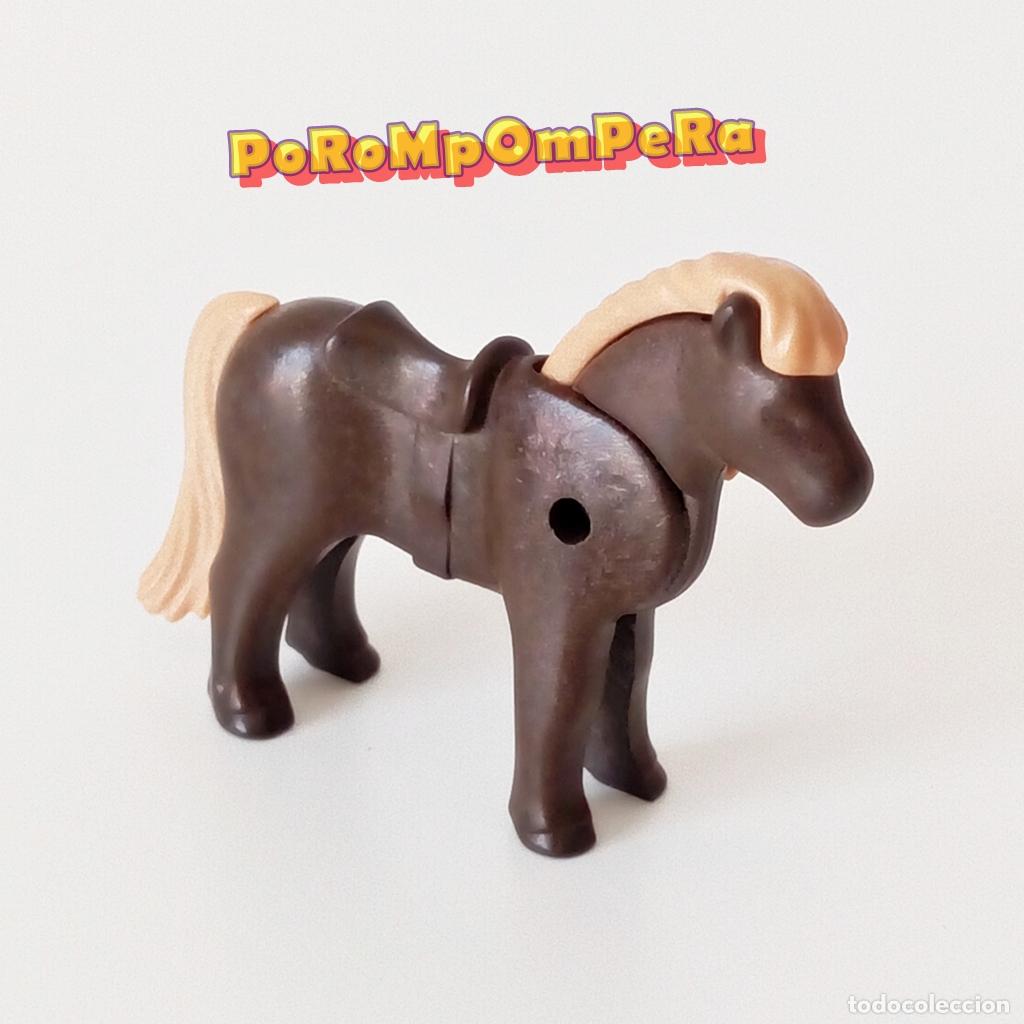 Playmobil: PLAYMOBIL pony marr&oacute;n oscuro crin beige potro caballo peque&ntilde;o granja h&iacute;pica oeste medieval F4
