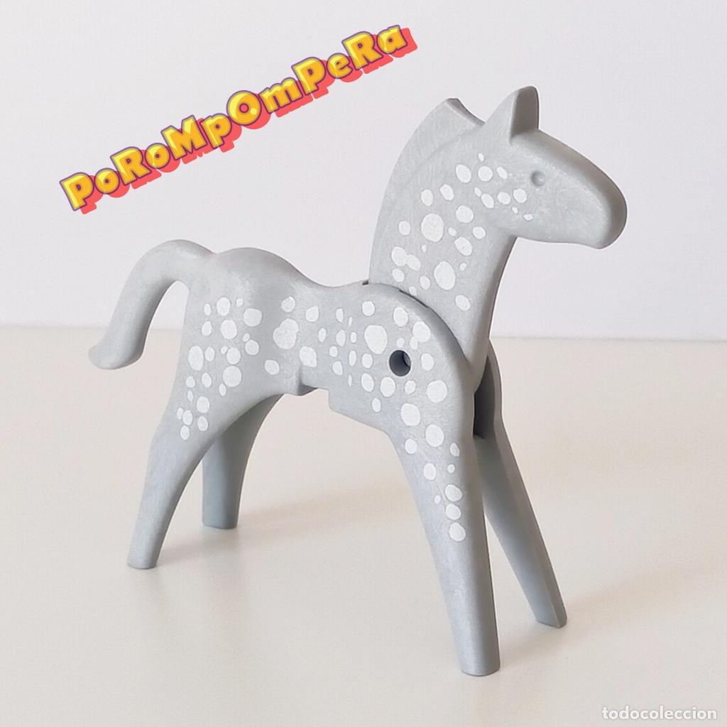 Playmobil: PLAYMOBIL caballo cl&aacute;sico gris con manchas blancas oeste medieval vaquero indio F4