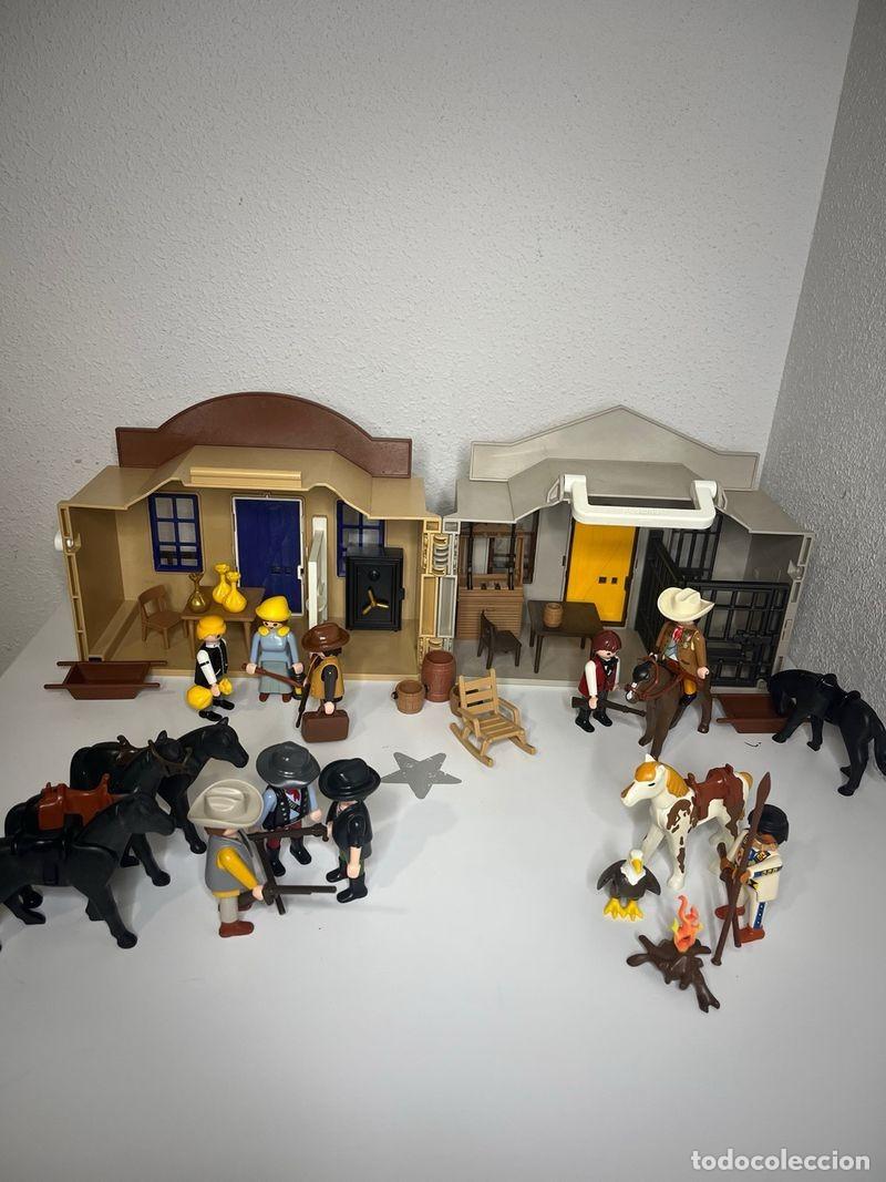 Playmobil: Playmobil lote del Oeste: dos edificios, caballos, vaqueros e indios