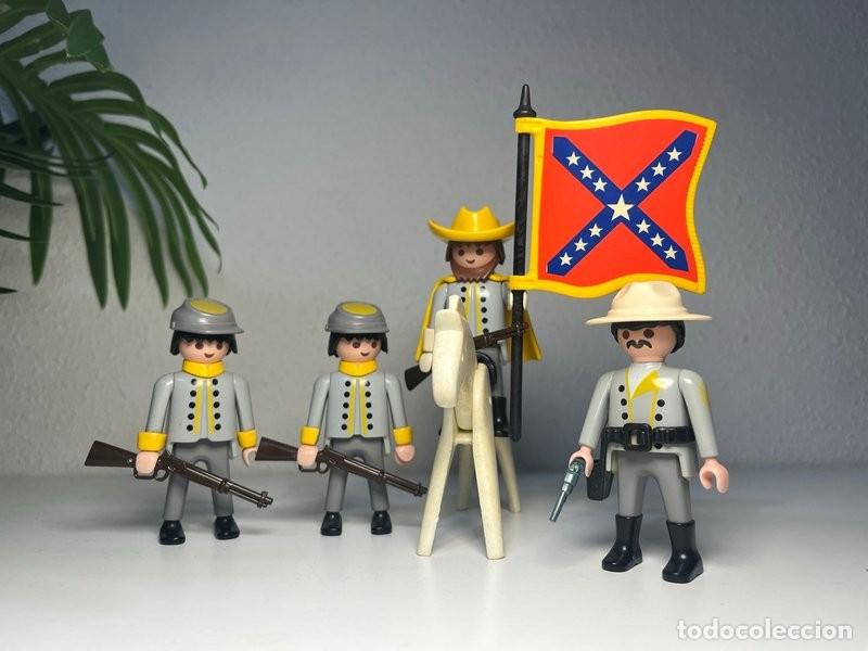 Playmobil: Playmobil sudistas del Oeste con abanderado a caballo, oficial y soldados
