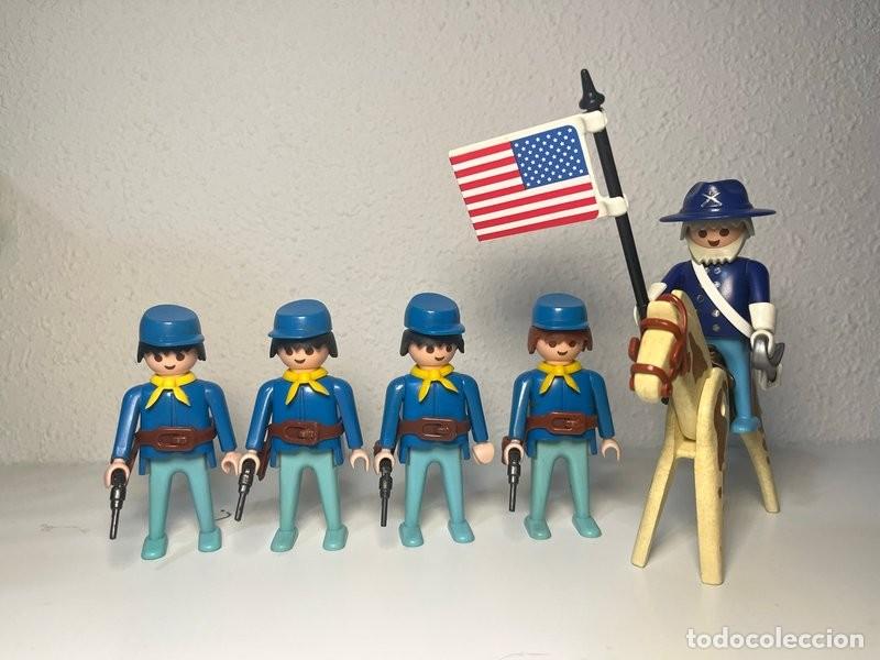 Playmobil: Playmobil nordistas con oficial en caballo pinto, bandera y sable