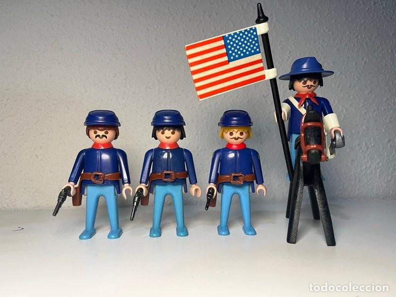 Playmobil: Playmobil nordistas con oficial en caballo negro, bandera y sable
