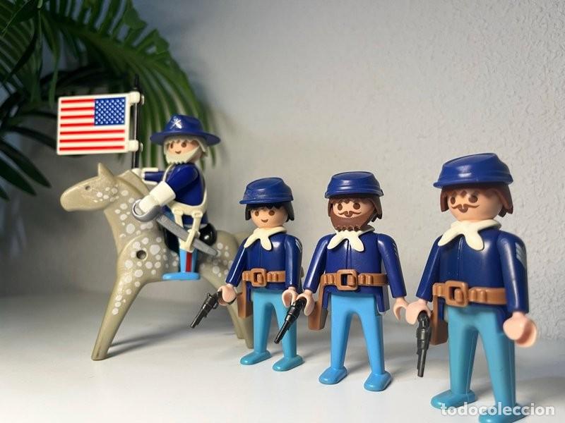 Playmobil: Playmobil soldados nordistas con oficial a caballo, bandera y sable