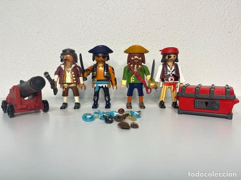 Playmobil: Playmobil 4 piratas con ca&ntilde;&oacute;n, cofre del tesoro, espadas y joyas