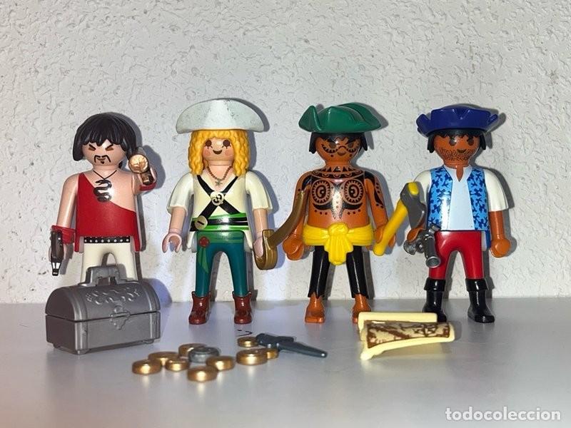 Playmobil: Playmobil 4 piratas con cofre, mapa del tesoro, pistolas y hacha
