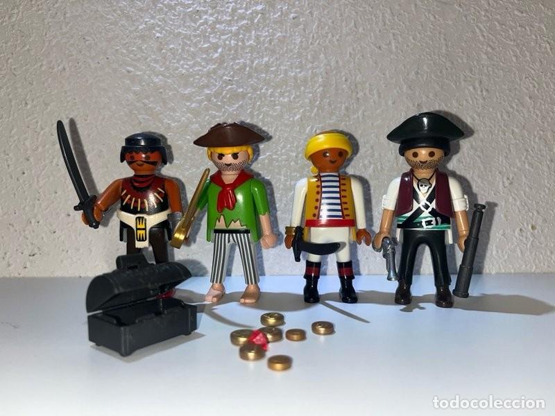 Playmobil: Playmobil 4 piratas con cofre, monedas, catalejo y armas