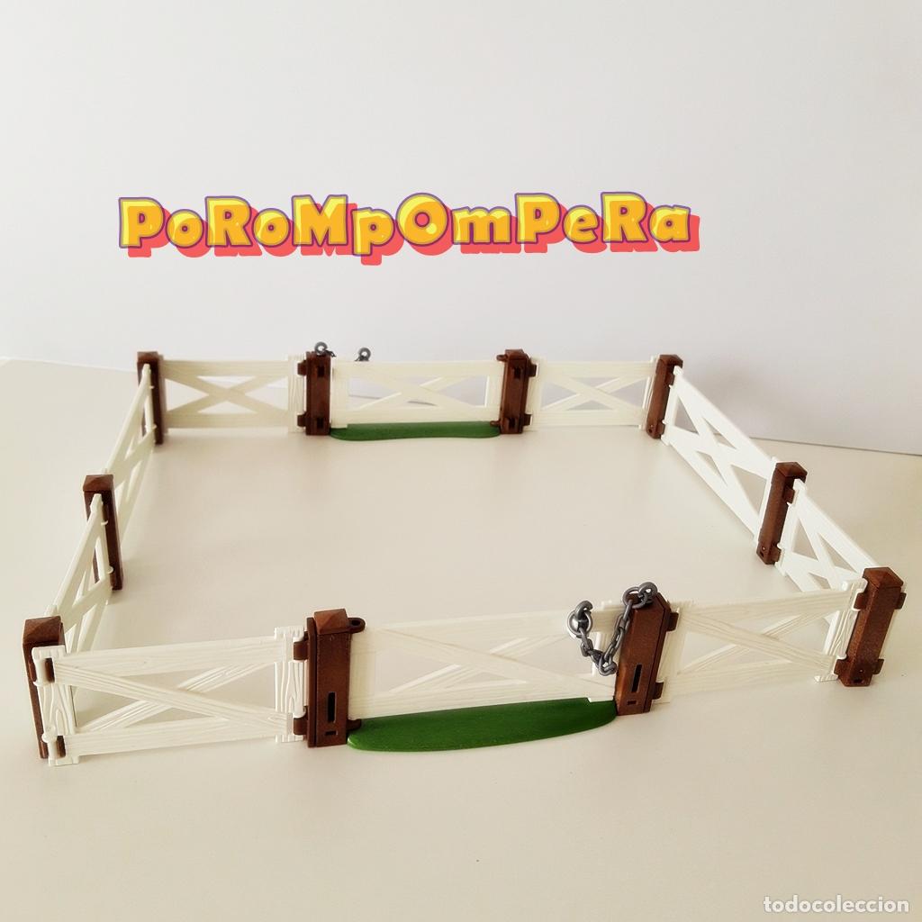 Playmobil: PLAYMOBIL vallado blanco diorama granja oest h&iacute;pica valla cerco cercado cuadra caballo vaca oveja VY