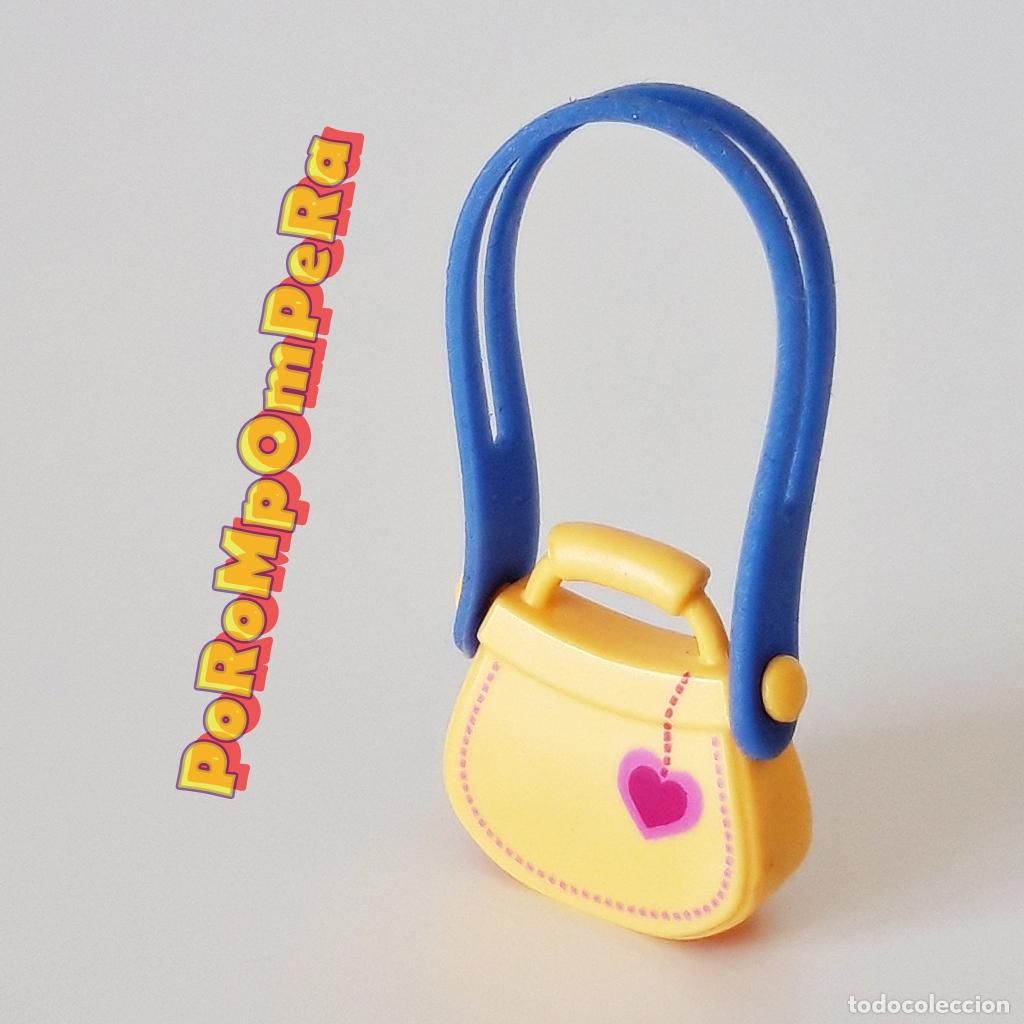 Playmobil: PLAYMOBIL bolso crema logo coraz&oacute;n correa goma azul complemento moda accesorio S7