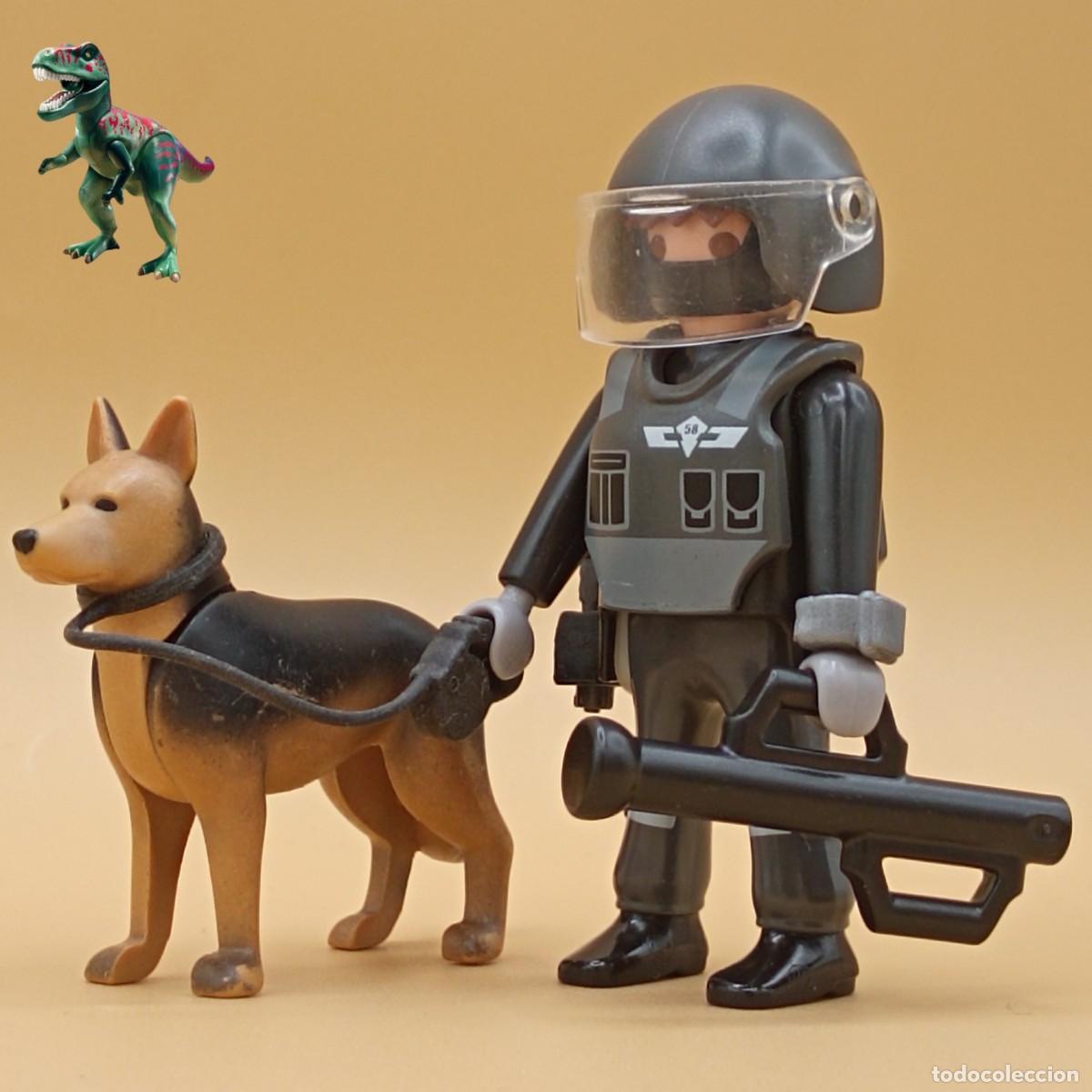 Playmobil: Playmobil figura agente de policia SWAT perro K9 ariete oficial cuerpos especiales comisaria 5369