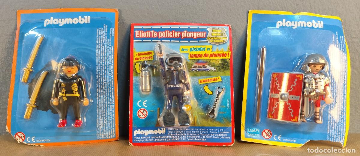 Playmobil: Lote Playmobil 3 bl&iacute;steres Vintage (Ninja, Polic&iacute;a Buzo y Legionario Romano)