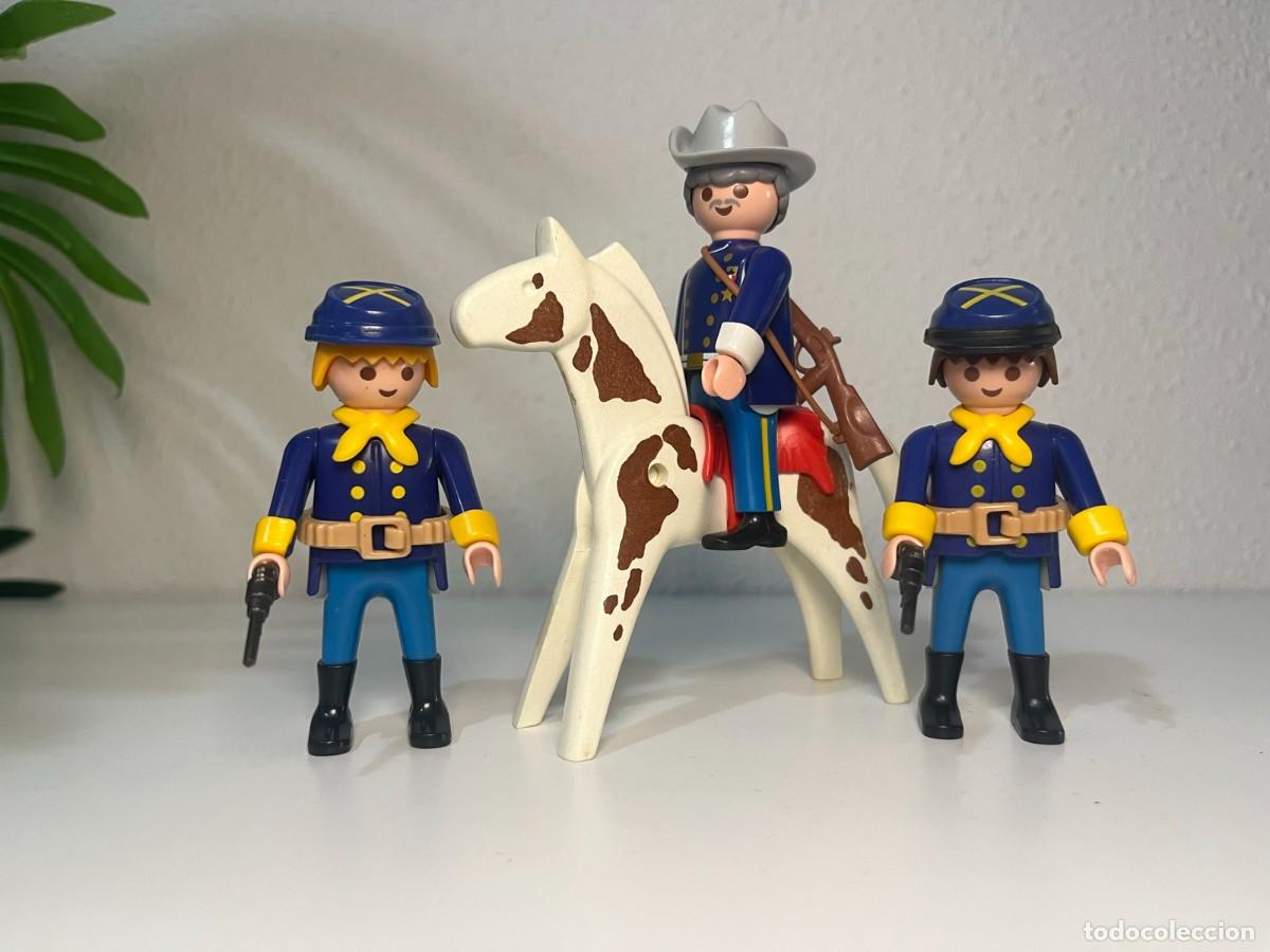 Playmobil: Playmobil nordistas con pa&ntilde;uelo amarillo y general en caballo pinto con rifle