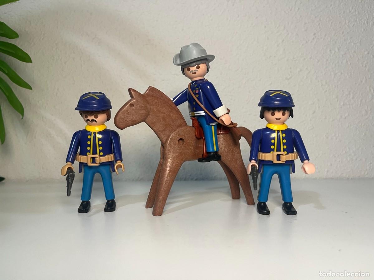 Playmobil: Playmobil nordistas con general de sombrero gris en caballo marr&oacute;n y rifle