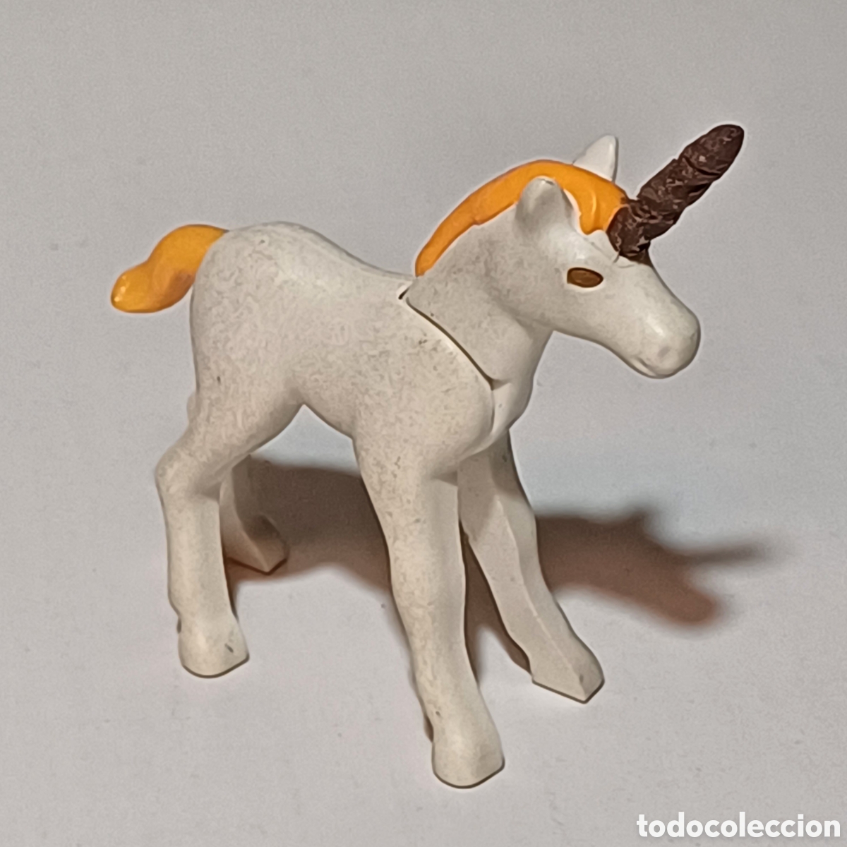 Playmobil: Pieza playmobil unicornio blanco m&aacute;gic crines ocre cuerno custom