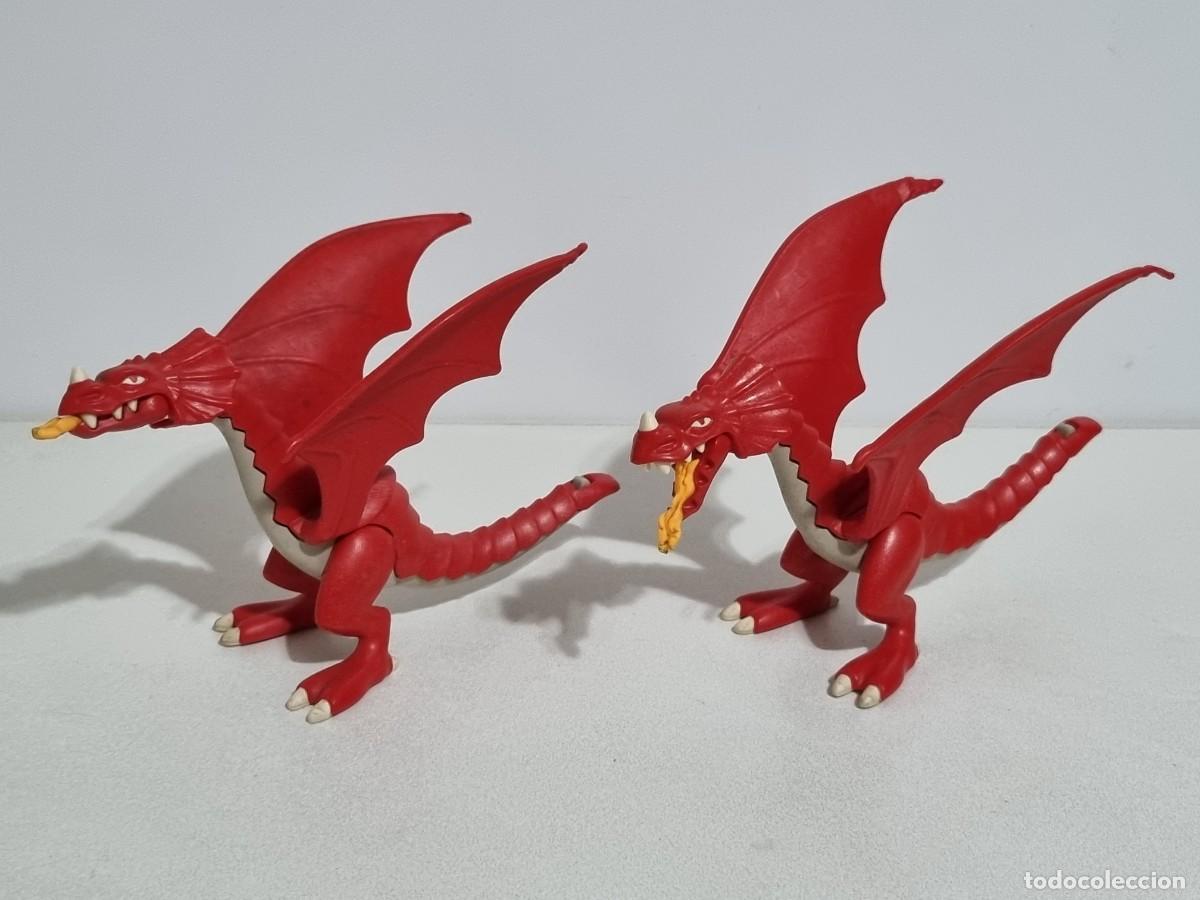 Playmobil: Playmobil Lote 2x Dragon Rojo TARA Lengua Fuego Medieval Castillo Torre&oacute;n Torre