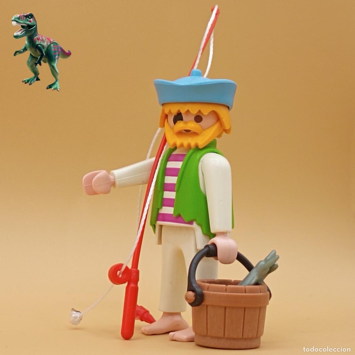 Playmobil: Playmobil figura pescador pirata naufrago marinero bote ca&ntilde;a de pescar isla desierta 3792 9989