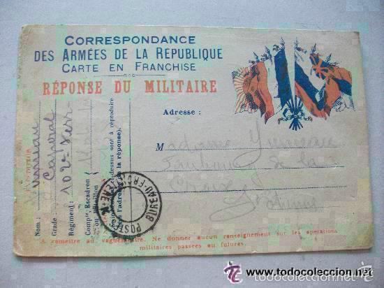 Postales: CORRESPONDENCIA DEL EJERCITO DE LA REPUBLICA . POSTAL CIRCULADA DE COMBATIENTE FRANCES . 1918 - Foto 1