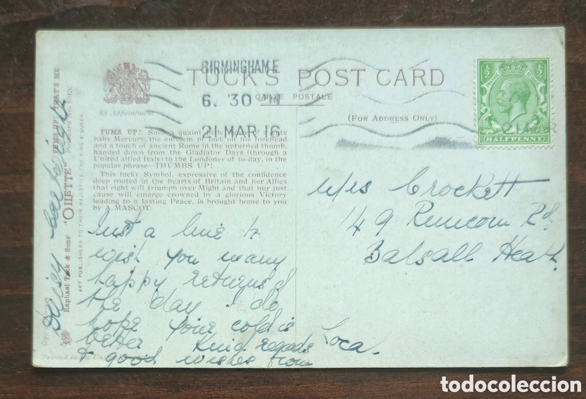 Postales: &rdquo; Fums Up&rdquo; WWI postal ilustrada - Foto 2