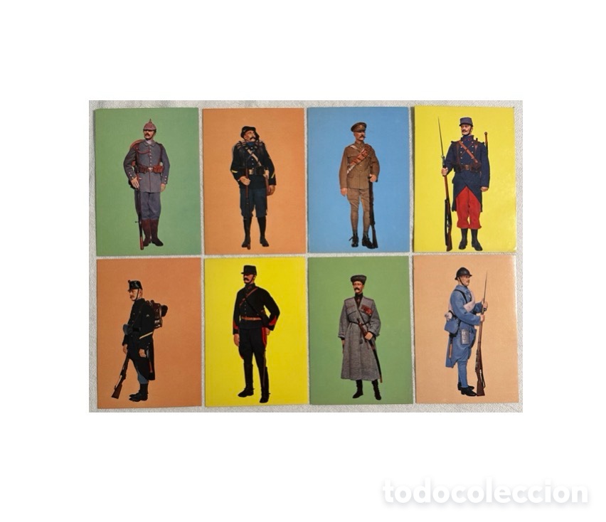 Postales: WWI, 8 viejas postales, uniformes militares de la guerra 1914-1918.