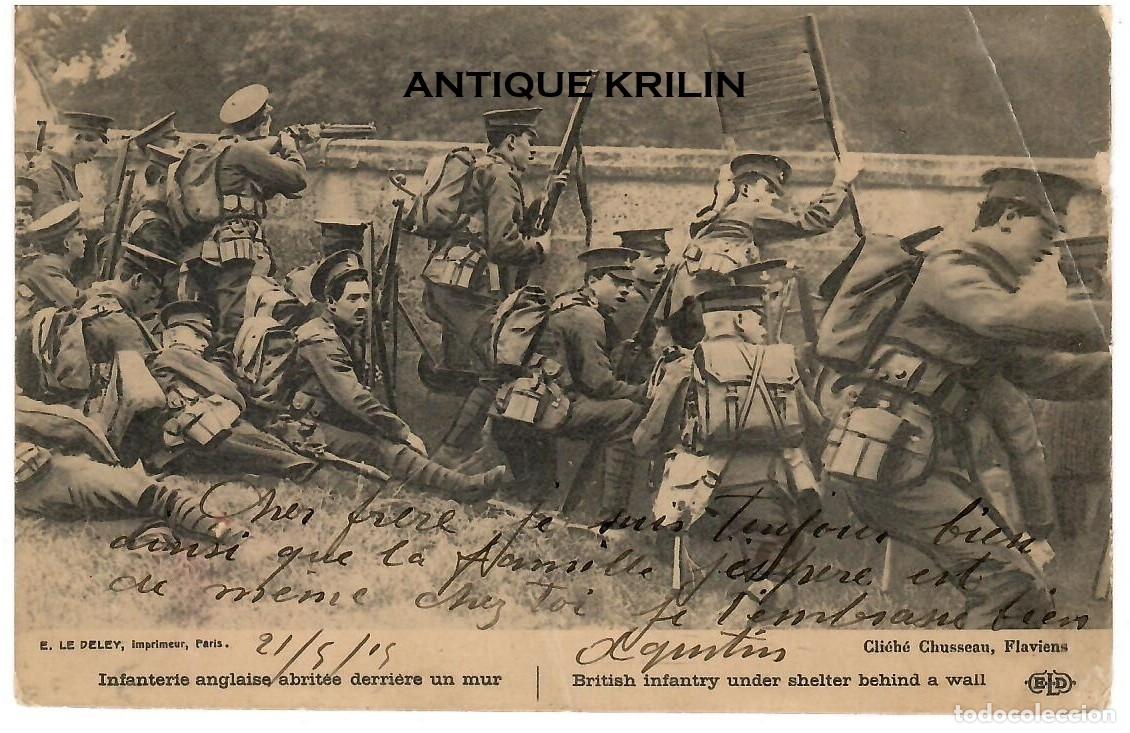 Postales: BRITISH INFANTRY UNDER SHELTER BEHIND A WALL / EDITION E. LE DELEY / FRANQUEADA