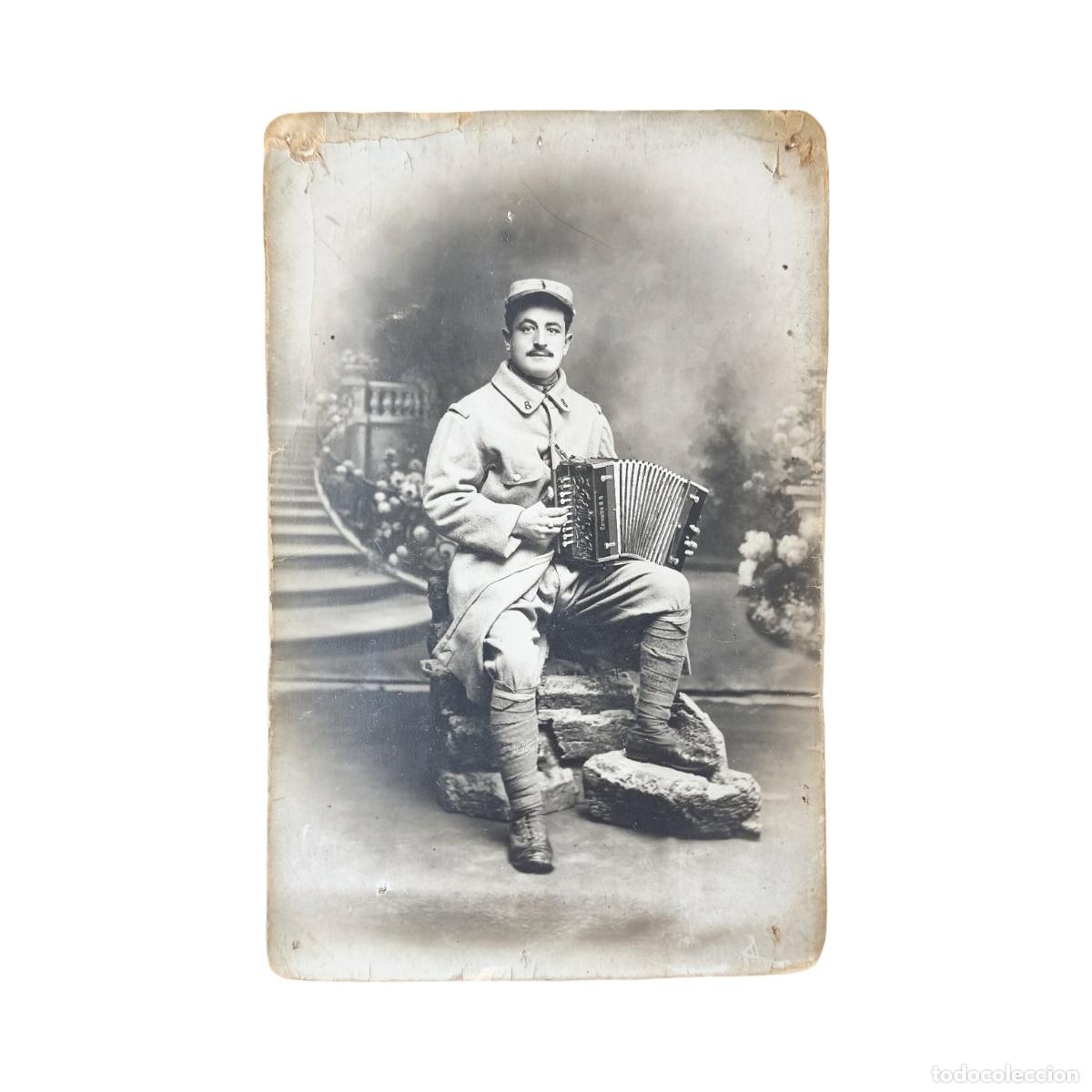 Postales: Postal Fotogr&aacute;fica Antigua Soldado Franc&eacute;s PGM Acorde&oacute;n Numeral 8 Cuel - 13x9 cm