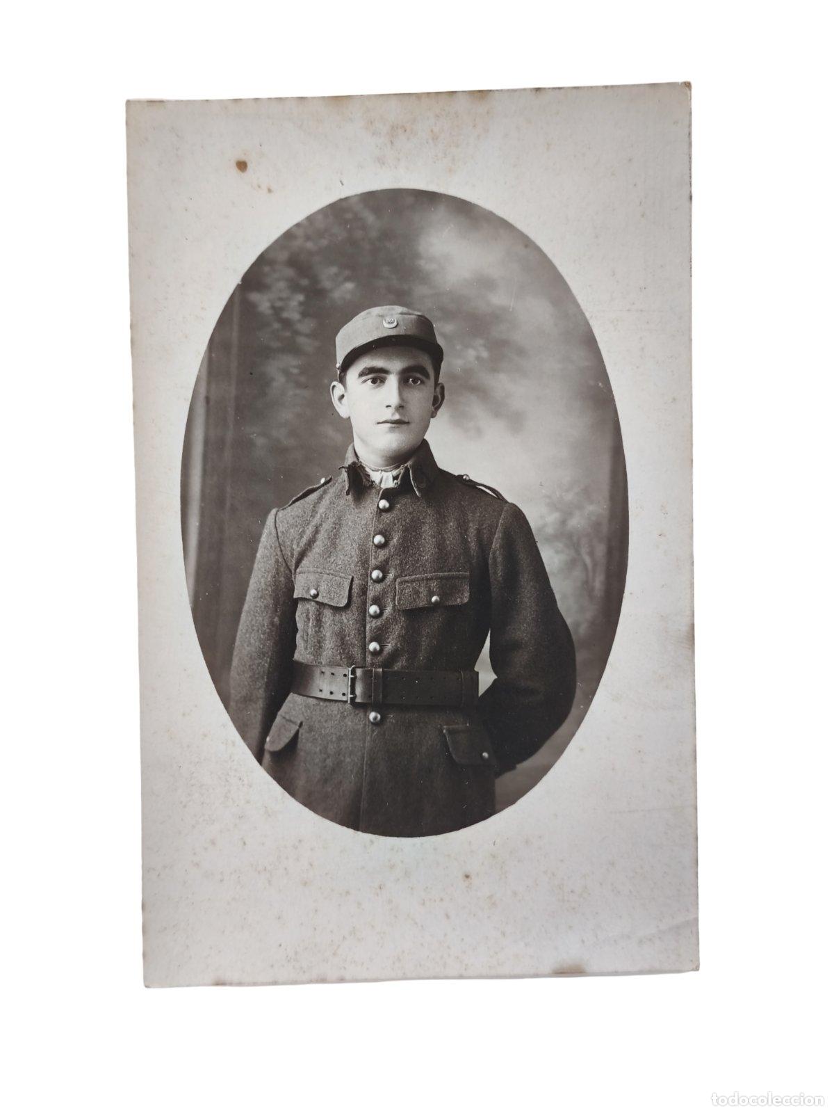 Fotografía Antigua Militar Francés Gorra Kepi Uniforme Foto Postal Oval 13x8,...