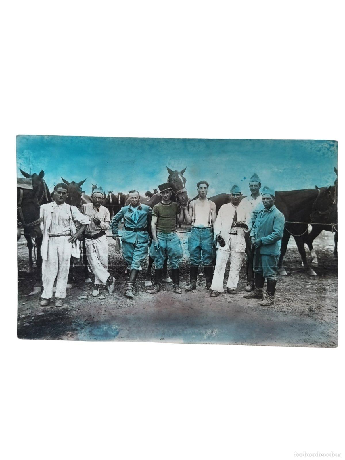Postales: Fotograf&iacute;a Antigua Soldados Caballer&iacute;a Militares Franceses Caballos Coloreada A Mano RPPC 14x9 cm