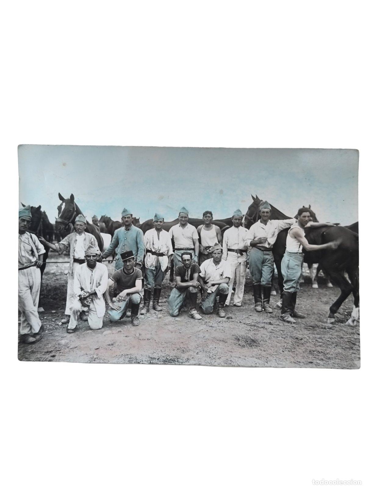 Postales: Fotograf&iacute;a Antigua Soldados Caballer&iacute;a Militares Franceses Caballos Coloreada A Mano RPPC 14x9 cm
